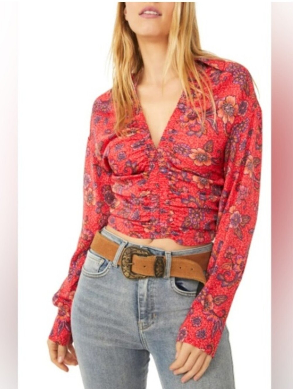Free People I Got You Printed Top Size M Boho ,floral,long Sleeve.